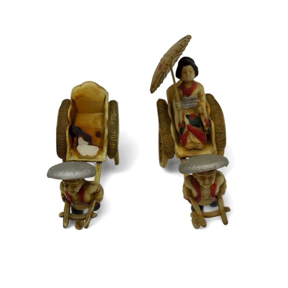 JAPANESE RICKSHAW Figurines Woman and Driver Figure Japan Vintage - As Is - Picture 2 of 10